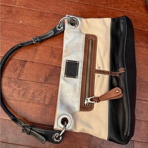 Stylish Black and Tan Shoulder Bag by b. Makowsky in EUC